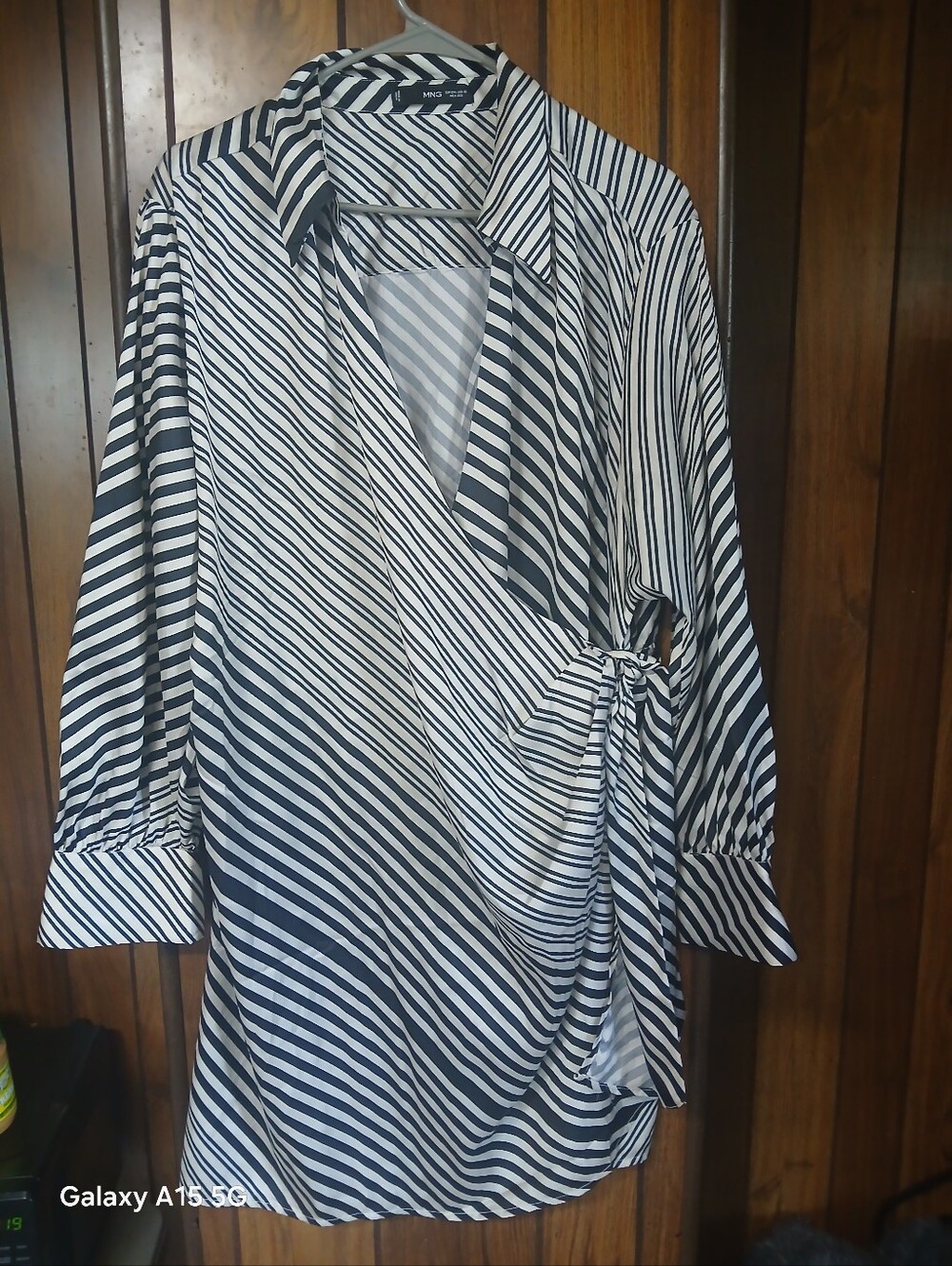 Mango Black and White Diagonal Stripe Wrap Tunic